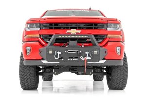 Chevrolet Silverado 1500 Winch Mount Kit - Rough Country - EXO with 20in Black Series Single-Row LED Light bar and Flush Mount Black-Series LED Cubes - Black - '07-'18